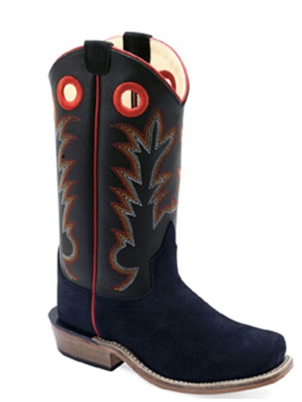 Old West Navy Blue and Black Kids Cowboy Boots with Red Accents